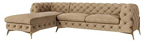S-Style Möbel Milton Chesterfield Ecksofa Sofa L-Form Couch Eckcouch Wohnzimmer Möbel Wohnlandschaft Polstersofa mit Metallfüßen 5-Sitzer 305x200x73 cm Beige Links
