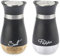 TEKONDA Juego de salero y pimentero de acero inoxidable, fondo de cristal, apto para cocina, camping, picnic, barbacoa, color negro