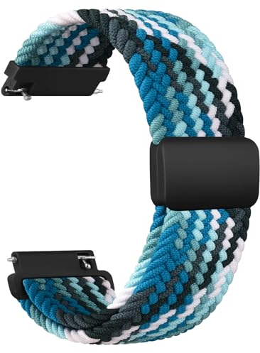 Wanme Gewebtes Nylon Uhrenarmbänder 20mm für Herren Damen, Nylon Elastische Uhrenarmband Schnellverschluss Armband, Neues Ersatzarmband mit Magnet Verstellbarer Anti Rutsch Schnalle, Meeresblau