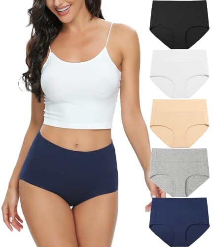 Wealurre Women High Waist Cotton Knickers C Section Underwear Ladies Full Coverage Briefs Tummy Control Panties Underpants Multipack 5 (1002 BasicColor,3XL)