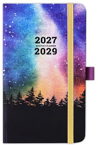 Taschenkalender 2025-2027, 3-Jahres-Monatsplaner 2025-2027, mit 60 Seiten für Notizen, Januar 2025 - Dez. 2027, 9,7 x 16,3 cm, bunt