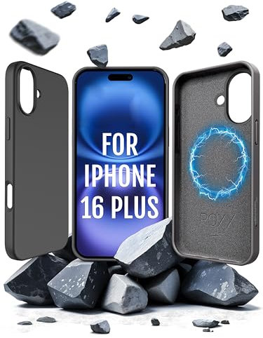 Roxx Next Era Hülle, weltweit einzigartig, kompatibel mit iPhone 16 Plus, MagSafe-kompatibel, strapazierfähiges Hardcase mit weicher Mikrofaser-Innenseite, Display- und Kameraschutz, Schwarz