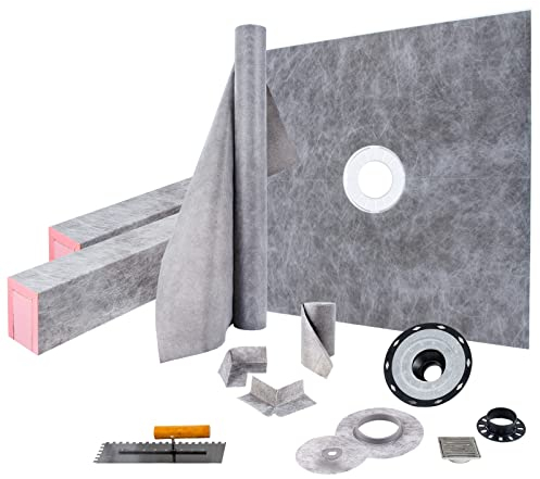 VEVOR Kit Plato de Ducha Umbral de Ducha Estanco 1219 x 1219 mm con Desagüe Central de PVC Rejilla de Acero Inoxidable de 10 cm 2 Bordes de Ducha Cortables y Llana Plato de Ducha para Baño