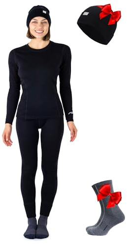 Merino.tech 100% Merino Unterwäsche Damen Set Shirt & Hose + Wandersocken | Atmungsaktive Light, Midweight, Heavy Funktionsunterwäsche, Skiunterwäsche, Thermounterwäsche Set, Wandern, Ski, Outdoor