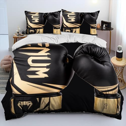 BJCJGGL Bettwäsche 135x200 Schwarze Boxhandschuhe Bettwäsche-Set mit Reißverschluss Schließung und 2 Kopfkissenbezug 80x80 cm - Weicher Atmungsaktive Mikrofaser Bettbezug für Kinder Mädchen