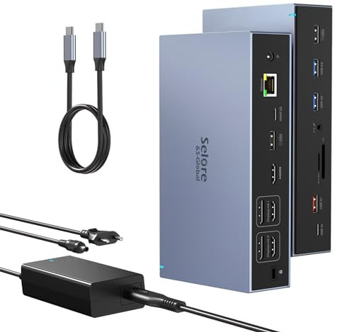 DisplayLink USB C Dockingstation, 18 in 1 Docking Station mit 120W Netzteil, Erweitern Dreifach Monitore DisplayLink Dock mit 3 HDMI 2 DP, 10G USB 3.1, Gigabit Ethernet Für MacBook M1/M2/M3
