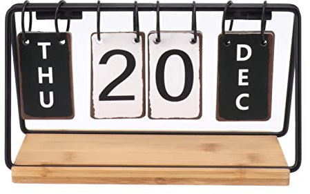Holz-Schreibtischkalender, Schreibtisch-Klappkalender, Vintage-Metallkalender, ewiger Klappkalender, täglicher Tischkalender mit Monats-, Datums- und Wochentafeln