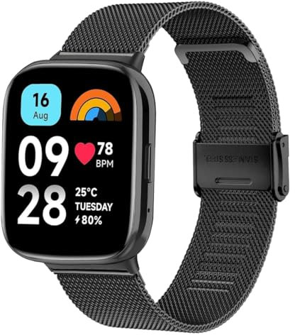 CUNUJIX Ersatz für Xiaomi Redmi Watch 3 Active Armband, Metall Masche Edelstahl Uhrenarmband Ersatzband für Redmi Watch 3 Active Herren Damen