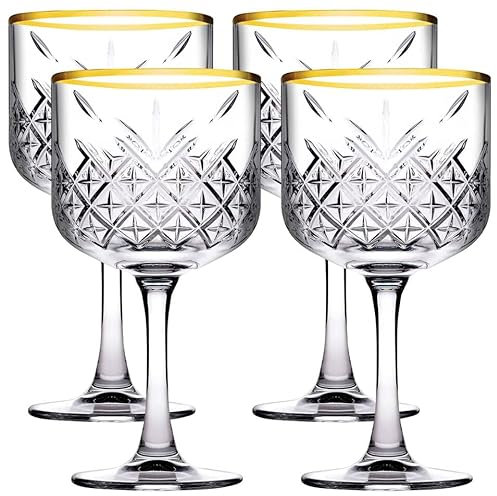 Queensway Home & Dining Cocktail Goblet Set of 4-490ml Vintage Glassware with Gold Rim for Mixers & Martinis – Elegant Cut Design, Perfect for Special Occasions