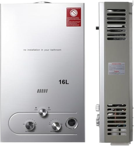 LPG Water Heater Propane Gas Water Heater Portable Instant Gas Boiler Tankless Camping Shower Sliver(Size:16L)