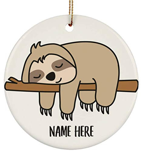 Weihnachtsbaumschmuck 7.3 cm, Lustiges Geschenk Faultier Faultier Personalisierter Name Christbaumschmuck Anhänger Elegant Weihnachtsschmuck Premium Runde Keramik Ornament