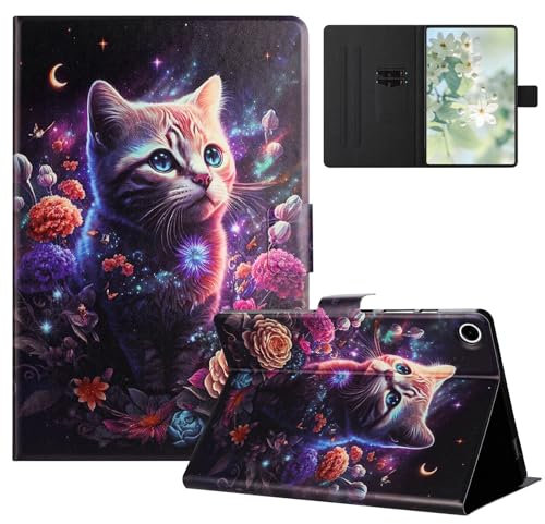 Mldjomid Coque pour Lenovo Tab M10 (3rd Gen) 10.1 2022 (TB-328FU/ TB-328XU) Tablette Housse de Protection,PU Cuir Flip Étui Tablette Case pour Lenovo Tab M10 Gen 3 Cover, Fleurs Chat