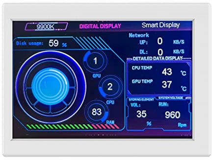 LCD Screen Inside Pc Case 3.5 Inch IPS Smart Secondary Screen Pc Temperature Display Computer Temp Monitor Mini Computer USB Display Type C Auxiliary Screen (White)