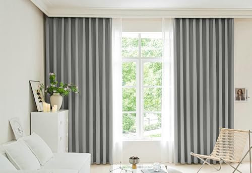 Dsnyu Moderne Gardinen Esszimmer, Schiebegardinen Polyester Grau Volltonfarbe Curtain für Schlafzimmer Wohnzimmer 2er Set 137x214cm BxH