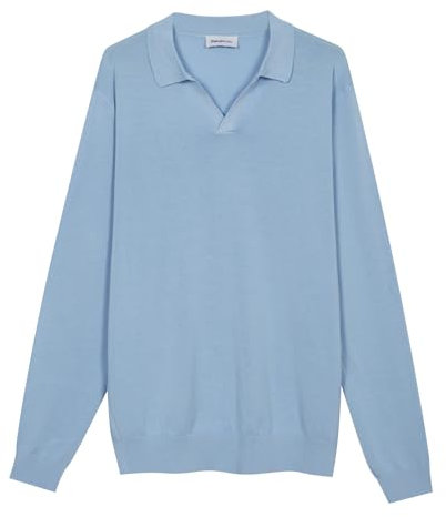 Diana Studio Polo Maniche Lunghe in Cotone Fresco Senza Bottoni, Celeste, XXL Uomo