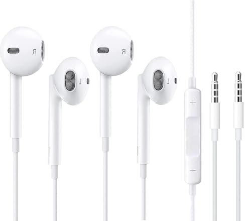 Auriculares In Ear con Cable y Microfono,Auricular con 3.5MM Jack,Cascos Musica con Graves Potentes,Compatible con iPhone,iPad,Samsung,Huawei MP3 y Todos los Deportivos de Auriculares de 3,5 mm 2 Pack