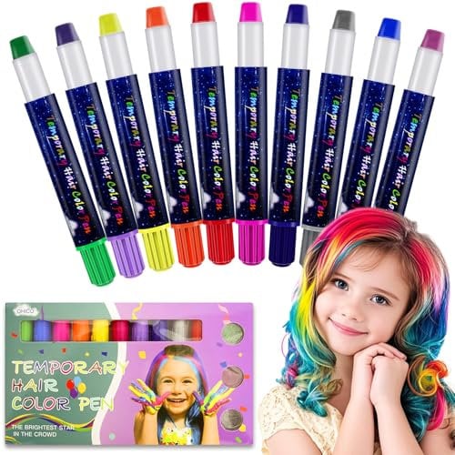 10 piezas Tizas para el Pelo de Tizas de Color Lavables,Tiza de Pelo Temporal Lavable,10 colores diferentes,Tinte Temporal Es Adecuado Para Niñas,regalos de cumpleaños niñas, carnaval, Navidad