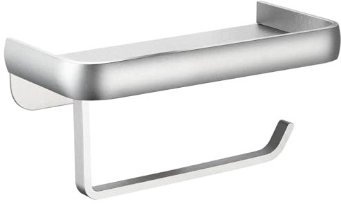 Porte-Papier Toilette Katezon avec Tablette pour Téléphone, Support Mural Adhésif ou à Visser, Distributeur de Rangement de Salle de Bain en Aluminium Antirouille et Multifonctionnel (Argenté)