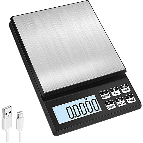 Acbmveen Digital Kitchen Scale,5Kg/0.01G Rechargeable,High Precision Kitchen Weighing Scales with LCD Display