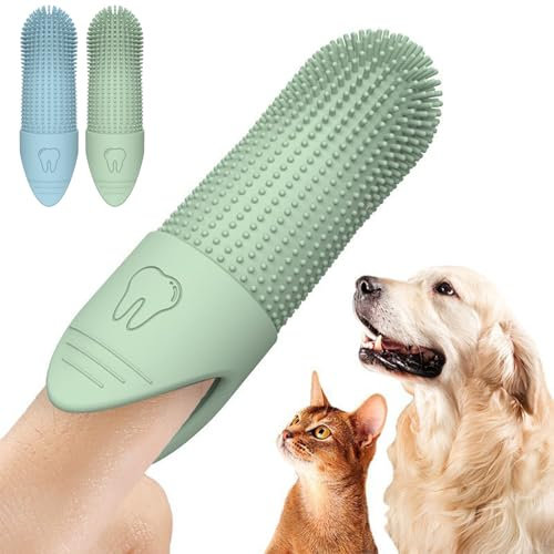 2 Pcs Dog Cat Finger Toothbrush, Soft Silicone Dog & Cat Finger Toothbrush Plaque Off, Pet Toothbrush 360° Bristles for Puppies, Tartar Removal, Bad Breath & Daily Pet Teeth Cleaning