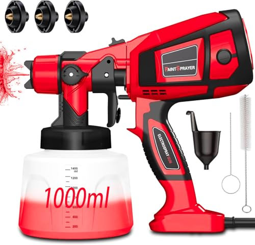 Paint Sprayer, 700W Fence Paint Sprayer with 1000ML Container, Paint Spray Gun with 3 Nozzles and 3 Patterns, HVLP Electric Spray Gun for Fence, Sheds, Cabinet, Walls, Furniture, Ceiling, Red