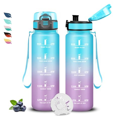 Borraccia, Borraccia 0,5 litri, Borraccia Senza Perdite, Borraccia Motivazionale, Facile da Trasportare, Borraccia con Filtro, Borraccia Graduata, Bottiglia Acqua per Sport, Campeggio, Scuola, Corsa
