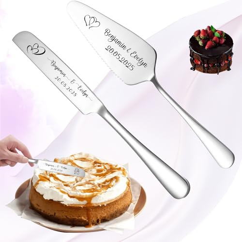 FKF Ensemble Couteaux et de Serveurs à Gâteau Mariage Personnalisés, Ensemble sculpture et de Découpe de Gâteau Personnalisé, Cadeau Personnalisé Pour Anniversaire, Saint-Valentin ou Noël (Argent)
