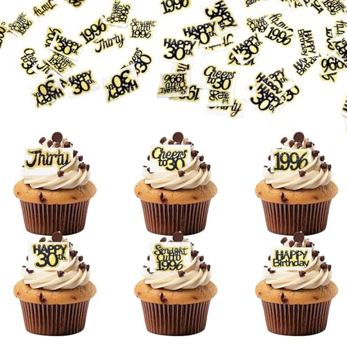 48 Stück Essbare Tortendeko 30 Geburtsta Männer Frau, 30 Deko Kuchen Essbar, Muffin Deko 30, Essbare Cupcake deko 30 Geburtstagdeko, Tortenaufleger 30 Essbar, zum Backen, Kochen