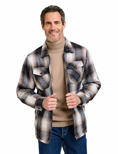 Pegasus Men's Sherpa Lined Zip Overshirt Check Fleece with Padded Sleeves