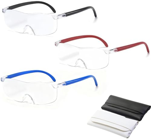 OPVYAEU 5x 8x 10x Lunette Loupe Grossissante Lunettes de Vue Femme Homme Lunettes Loupe Lecture Grossissantes avec 2 Étuis en Cuir Protection Yeux