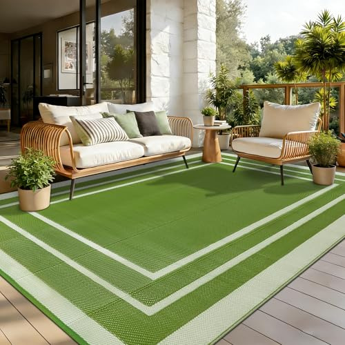 Edlbaegy Outdoor Rugs for Patios Green 180x270cm Waterproof Plastic Picnic Blanket Reversible Garden Rugs Outdoor UV Resistant Lightweight Camping Mat for Beach Balcony Deck Backyard RV BBQ