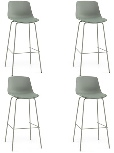 COSTWAY Lot de 4 Tabourets de Bar Vert, Chaises Bar Hautes en Similicuir avec Dossiers, Sièges Rembourrés, Repose-Pieds, Pieds en Métal, Montage Facile, pour Îlot de Cuisine, Salle à Manger