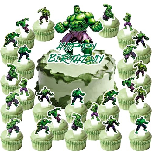 Hullk Tortendeko Dekoration Set, 25 pcs Tortendeko, Cake Topper Geburtstag | Cartoon Stil, Geeignet zum Dekorieren von Geburtstagen und Mottopartys