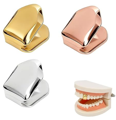 CFEWV 3 Pièces de Set de Dents Fausses pour Adultes, Appareil Hip Hop plaqué Or et Argent, Décorations Dentaires et Bijoux, Dents Fausses à Appliquer pour Fêtes et Costumes, Style Audacieux