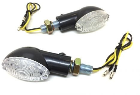 Streetparts24 LED Blinker Set Oval Schwarz E-Geprüft passend für Roller, Moped, Motorrad, Quad – 90mm, M10 Gewinde, Universal Blinkerleuchte, 2 Stück