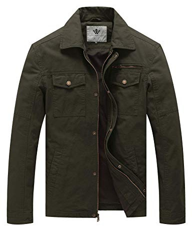 WenVen Men's Washed Cotton Walking Outfit Jacket (Army Green, S)