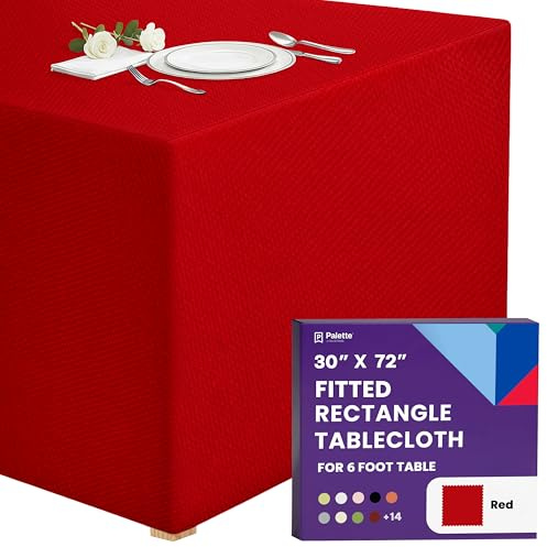Gee Di Moda Fitted Tablecloth - 72 x 30 Inch Red Fitted Tablecloth for 6 Foot Rectangle Table - Heavy Duty Washable Fabric - Ideal for Buffet Table, Holiday Party, Dinner, Wedding & Trade Show