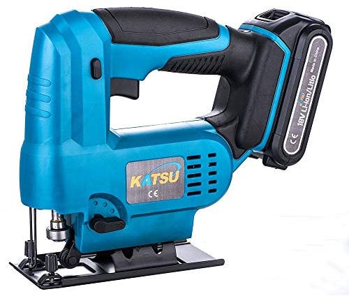KATSU 18V Cordless Jigsaw with 2.0Ah Battery and 2 Blades, Electric Jig Saw Tool, 0-2400SPM Speed, ±45° Bevel Cutting, Variable Speed, for Wood Plastic Metal Cutting 102752