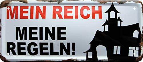 WOGEKA ART Retro Blechschild - Mein Reich, meine Regeln - witziger Spruch als Geschenk-Idee zum Geburtstag Weihnachten zur Dekoration 28x12 cm Vintage-Design aus Metall 1385