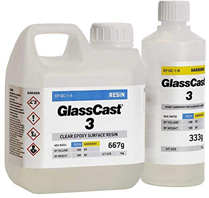 Clear Epoxy UV Stable, self-Levelling, self-degassing, Hard-Wearing Glass Cast 3 Resin for Floors, Table & Counter Tops. Kit with Gloves (1kg)