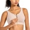 SYROKAN Women's Sports Bra High Impact Front Fastening Zipper Wireless Post Surgery Support Workout Bra Beige 34D