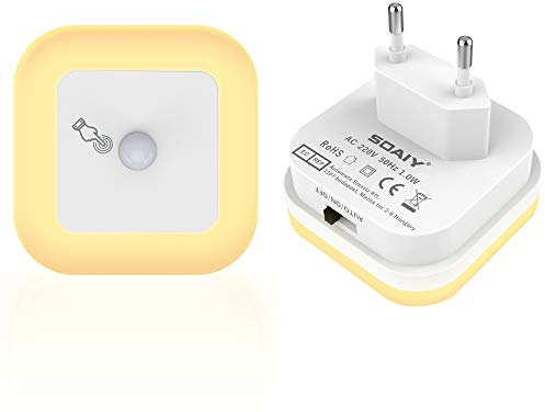 SOAIY Dimmbares LED Nachtlicht Bewegungsmelder, 2er-Set Nachtlicht Steckdose Helligkeit Stufenlos Einstellbar 3 Modi (Auto/ON/OFF) Orientierungslicht Kinderzimmer Flur Treppe Warmweiß