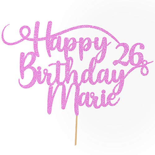 Cakeshop Personalisierte Happy Birthday Glitzer Kuchen Deko Angepasste Farbe jeder Name & jedes Alter Kuchen Dekoration für Geburtstag Party (Babyrosa)