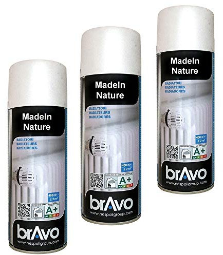 MadeInNature - Lote de 3 botes de pintura en spray para altas temperaturas o radiadores, 400 ml, color blanco satinado