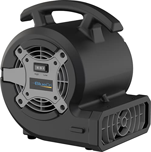 BlueDri by Lasko Portable 1/8 HP Mini Multi-Purpose Air Mover Blower Utility Fan for Home, Carpet and Floor Drying, Black, BD-VP-15-BK