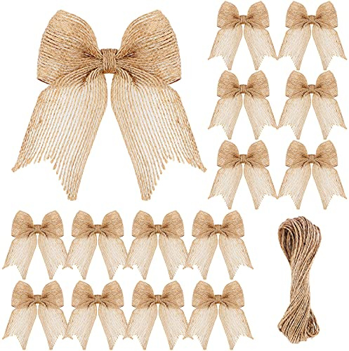 Lot de 30 nœuds rustiques en toile de jute naturelle avec corde pour sapin de Noël, ferme, mariage, festival et décoration de vacances