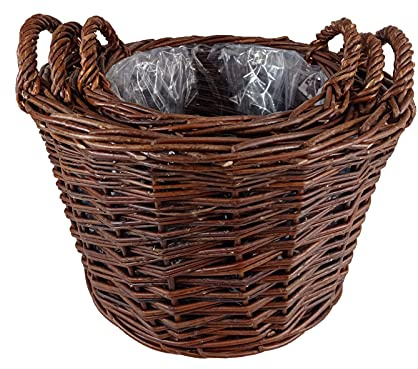 Un panier utilitaire en osier, un panier de légumes ou de fruits, un couvercle de pot, un panier en osier non plaqué, recouvert de papier d'aluminium à l'intérieur (Nature - osier, Ø 34 H 22 / 27 cm)