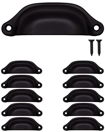 Fuxxer 10x Antike Schubladen-Griffe, Griff-Muscheln, Retro Design, 98x32 mm, schwarz