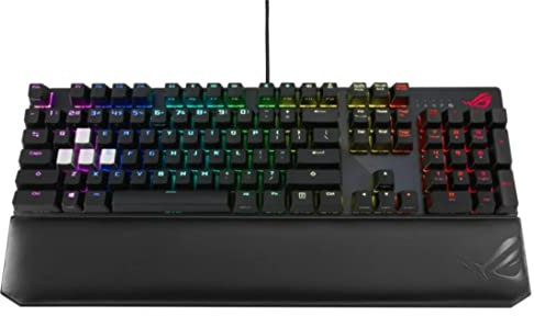 ROG Strix Scope NX Deluxe - Teclado mecánico RGB gaming (Conexión por cable, interruptores ABS ROG NX Red, chasis de aluminio, Aura Sync y teclas WASD plateadas para juegos FPS) Negro - QWERTY