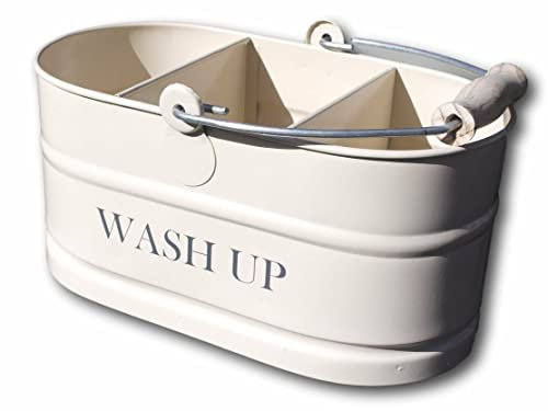 Pricecrunchers | Wash Up Tidy | Kitchen & Sink Tidy | Cleaning Organiser | Vintage Kitchen Accessories | Washing Up Aid | Caddy Box | Enamel Bucket | (Cream)